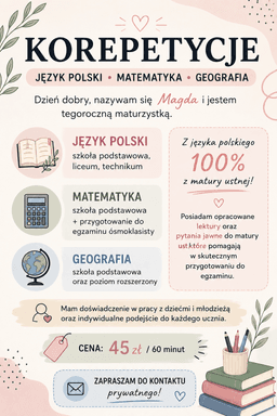 jezyk polski- szkoła podstawowa, egzaminy-8, matura(100% matura z j. polskiego)u — Korepetycje Język polski online