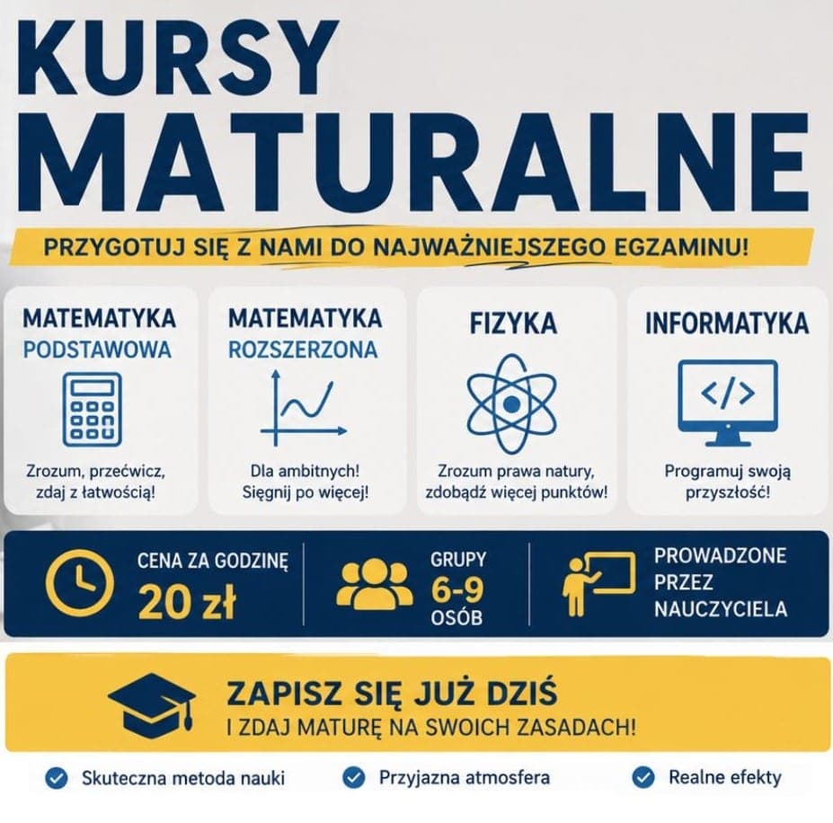 Matematyka fizyka informatyka - matura , egz. ósmoklasisty, regularne lekcje — Korepetycje z matematyki w Krakowie