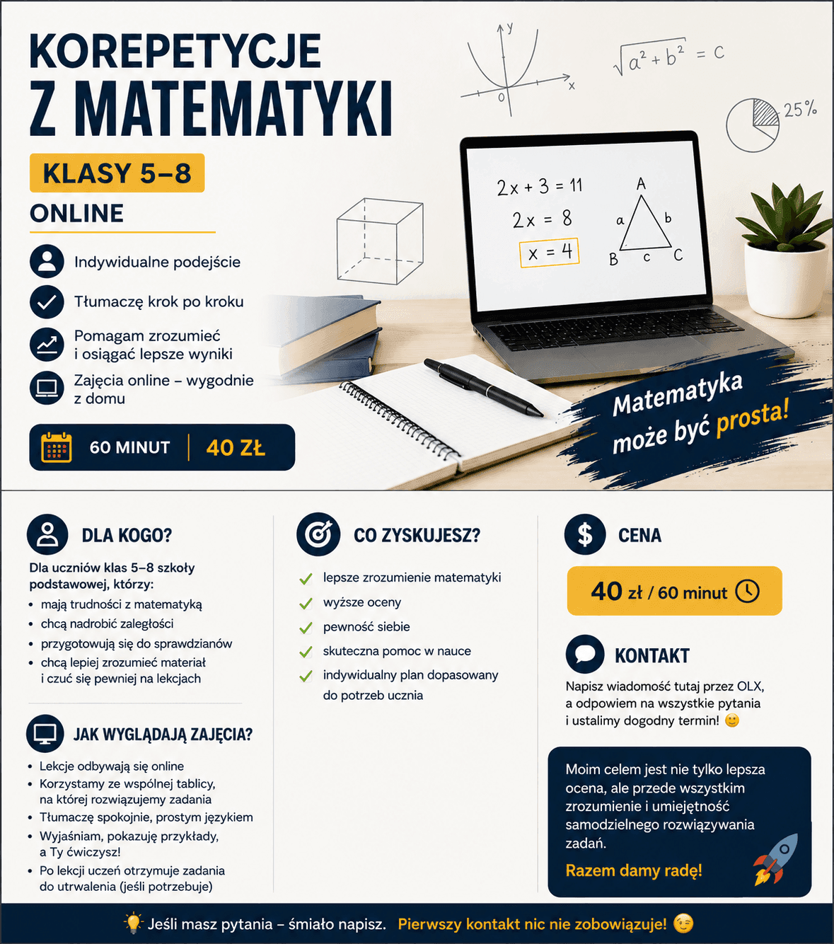 Nauka matematyki szkoła podstawowa klasy 5-8 — Korepetycje z matematyki online