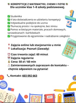 Korepetycje dla klas 1-8 oraz liceum 1-2 klasy — Korepetycje Matematyka Poznań