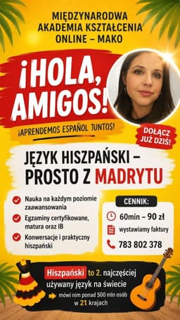 JĘZYK HISZPAŃSKI NA KAŻDYM POZIOMIE ZAAWANSOWANIA PROSTO Z MADRYTU ONLINE — Korepetycje Język hiszpański online